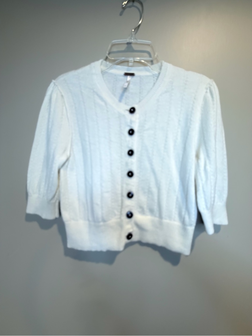 Free People Cream Short-Sleeve Button Cardigan with Dark Buttons